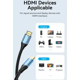 Кабель мультимедійний HDMI M to HDMI M 3.0m V2.0 4K60Hz aluminum alloy blue Vention (ALHSI) - мініатюра 9