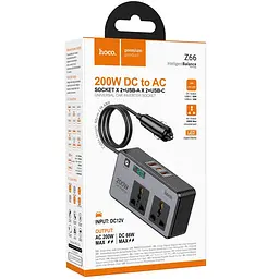 АЗП інвертор Hoco Z66 New PD66W+QC3.0 (2USB-A/1C/2xSocket) (0.5m) Black - мініатюра 2