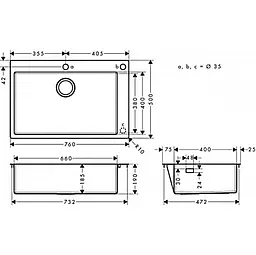 Кухонна мийка Hansgrohe S712-F660 на стільницю 760x500 Stainless Steel 43308800, Нержавіюча сталь - мініатюра 2