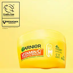 Зволожувальний крем-сорбет Garnier Vitamin C Fresh & Bright з вітаміном С для надання свіжості та сяяння шкірі обличчя, 85 г - мініатюра 5