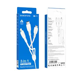 Кабель BOROFONE BX71 3-in-1 charging cable (iP+Micro+Type-C) Белый - миниатюра 2