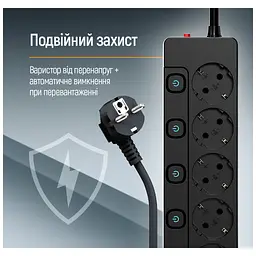Мережевий фільтр живлення ColorWay CW-PSEA55SBK 5 розеток5м (CW-PSEA55SBK) - мініатюра 10