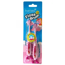Зубна щітка Brush-Baby FlossBrush (3-6 років) Єдиноріг, на ніжці-липучці (подвійна упаковка)