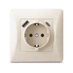 Розетка одинарна із заземленням з USB+USB-C кремова VIDEX BINERA VIDEX (27863-000) - мініатюра 2