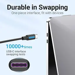 Кабель USB 2.0 Type-C M-M, 1 м, 100W Чорний, Vention - мініатюра 5