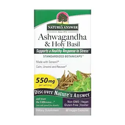 Трави Nature's Answer Ашваганда та базилік священний, 550 мг, Ashwagandha & Holy Basil, 60 в (NTA-16358) - мініатюра 2