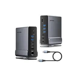 Концентратор Vention USB-C 15-in-1 2xHDMI + DisplayPort + RJ45 + SD/TF + 3.5mm gray (TPUH0) - мініатюра 3