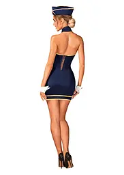 Еротичний костюм стюардеси Obsessive Stewardess uniform M/L, blue, сукня, пілотка, шарф, манжети - мініатюра 4