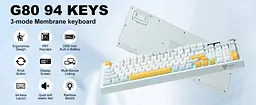 Клавіатура Onikuma ігрова мембранна G-80D бездротова з LED дисплеєм та RGB підсвіткою для ПК і ноутбука білий - мініатюра 8