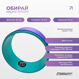 Колесо для йоги EasyFit TPE 33 см фіолетово-м'ятне - мініатюра 3