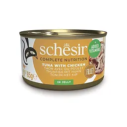Вологий корм для котів Schesir Tuna Chicken Шезір тунець з філе курки в желе натуральні консерви банка 85 г (750051)