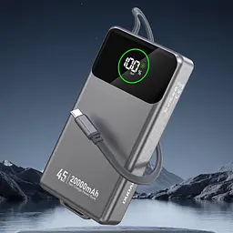 Універсальна мобільна батарея Dudao 20000mAh K31 Pro 45W PD,QC USB-A,USB-C In/Out,with built-in USB-C/Lightning cables Сірий - мініатюра 3