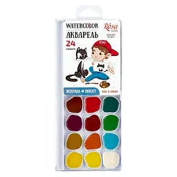 Набір акварельних фарб Cats with a Boy 24 кол. без пензлика ROSA Kids (4823098541479)