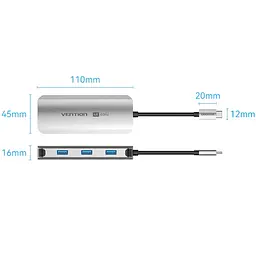 Док-станція USB3.1 Type-C --> HDMI 60Hz/USB 3.0x3/PD 100W 5-in-1 Vention - мініатюра 4