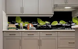 Вініловий кухонний фартух Зелене листя на каменях наклейка для кухні ПВХ Рослини Чорний Happy Pocket Z181447 - мініатюра 5