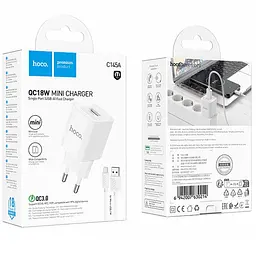 МЗП Hoco C145A Charm QC3.0 18W (1USB-A) + кабель USB to MicroUSB White - мініатюра 2