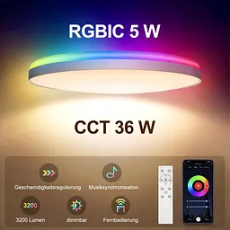 Світлодіодний стельовий світильник Smart RGBIC з пультом з димером 36 Вт 30 см - мініатюра 2