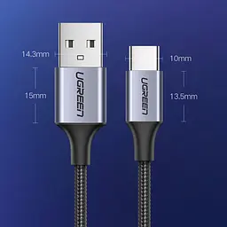 Кабель USB 2.0 AM-Type-CM, 2 м, 60W Nickel Plating Aluminum Braid Черный, US288 UGREEN - миниатюра 6
