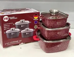Набір квадратних каструль Higher Kitchen із гранітним покриттям 8 предметів червоний, чорний HK-302