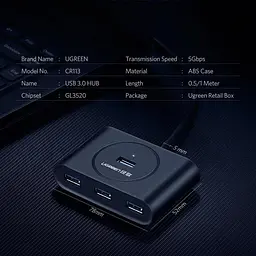 USB-Хаб Ugreen USB 3.0 Hub 0.5m (Black) (UGR-20290) - мініатюра 7