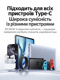 Кабель UGREEN L701 USB-C - USB-C USB 3.2 Gen 2 PD 240 Вт 2 м космічний сірий (95619) - мініатюра 11