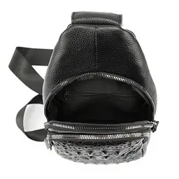 Шкіряна сумка слінг з тисненням рептилія Tiding Bag M56-8880A чорна - мініатюра 1