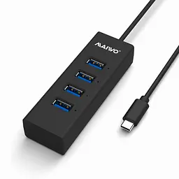 Хаб Maiwo USB Type-C to 4х USB3.0-порт, кабель 15 см, пластик, без БЖ, чорний