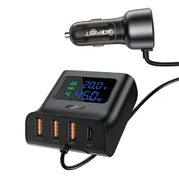 Автомобільний зарядний пристрій Acefast B11 3 USB/Type-C QC PD 138W з дисплеєм чорний - мініатюра 3