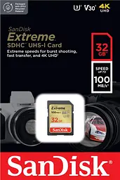SanDisk Карта пам'яті SD 32GB C10 UHS-I U3 R100/W60MB/s Extreme V30 - мініатюра 3