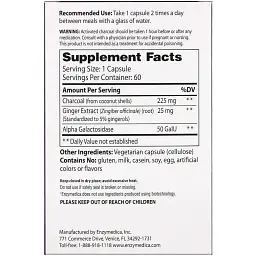 Активоване вугілля з кокоса Enzymedica Activated Coconut Charcoal + Purify для веганів 60 капсул - мініатюра 2