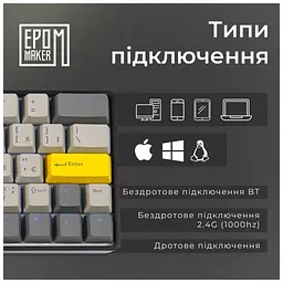 Клавіатура Epomaker EP64 60 Mulan Switch Hot-Swap RGB Wireless/Bluetooth/USB UA Black (EP64-B-M) - мініатюра 8