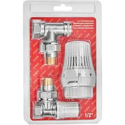 Комплект для підключення радіатора Koer SET-23 - 1/2" кутовий з термоголовкою, клікове кріплення KR5284