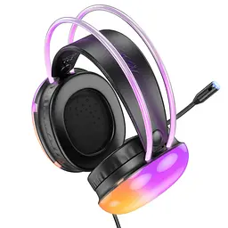 Навушники накладні Hoco W109 Plus ігрові з LED підсвічуванням USB чорний - мініатюра 4