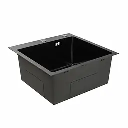 Кухонна мийка Platinum Handmade 50x50 PVD чорна (сифон круглий чорний 3.0/0.8) - мініатюра 3