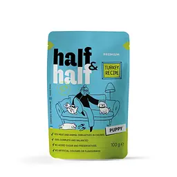 Вологий корм Half&Half Turkey in Gravy for Puppy, шматочки індички в соусі для цуценят, 100 г (арт.21212)