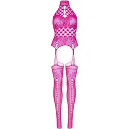 Мереживний бодістокінг з відкритим доступом Leg Avenue High neck lace Bodystocking One Size Raspberr - мініатюра 6