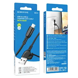 Кабель для заряджання з гачком USB Borofone BX91 USB-MicroUSB 2.4A 1 м Black - мініатюра 3
