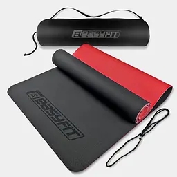 Килимок для йоги та фітнеса EasyFit TPE+TC 6мм двошаровий + Чохол чорний з червоним (EF-1924s-BR)