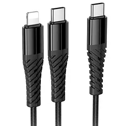 Дата кабель Hoco X123 Victory 2in1 Type-C to Lightning/Type-C 3A (1m) Black - мініатюра 3