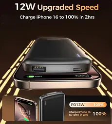 Універсальна мобільна батарея Choetech 10000mAh 12W USB-A,USB-C чорна - мініатюра 7