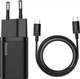 Мережевий зарядний пристрій Baseus Super Si Quick Charger with Mini Cable Type-C to Type-C 3A 25W EU Sets Чорний