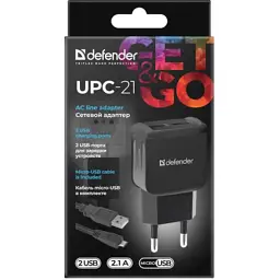 Зарядний пристрій Defender UPС-21 2xUSB,5V/2.1А кабель microUSB (83581) - мініатюра 5