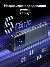 USB-C хаб UGREEN Uno CM889 концентратор 7 в 1 вихід HDMI до 4K 60 Гц 2 USB-A 3.0 та USB-C 3.0 для даних до 5 Гбіт/с кардридер SD/TF вхід живлення USB-C PD 3.0 до 100 Вт заряджання через порт USB-C для даних до 20 Вт для HDMI потрібен USB-C хоста з відеовиходом блокування екрана однією кнопкою LED-дисплей стану підключень для Windows/macOS/Linux темно-сірий із чорною передньою панеллю (75179) - мініатюра 5