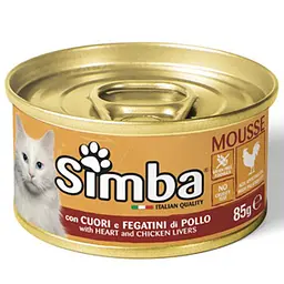 Мус для дорослих кішок Monge Simba Cat Wet Mousse курячі серця та лівер 85 гр