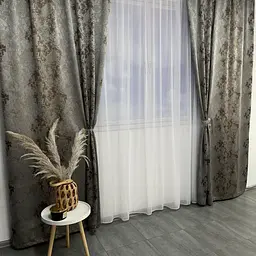 Жакардові мармурові штори сіро-шоколадного кольору 2шт. 150х270 з білим шифоновим тюлем 400х270, на ALBO pbe0052753 - мініатюра 4