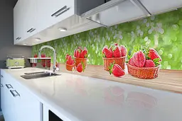 Кухонний фартух Полуниця на столі вінілова наклейка червоні ягоди 3Д Зелений 65х250 см Happy Pocket Z180867 - мініатюра 6