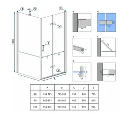Душова кабіна Rea Molier 90x100 chrome REA-K8535 + REA-K6371, Хром, Універсальна, прозорий, хром - мініатюра 5