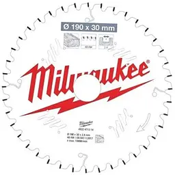 Диск пиляльний по дереву для торцювальних пил PFTE MILWAUKEE, діаметр 190х30х2,4мм, 40 зуб.