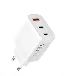 Мережевий зарядний пристрій XO L117 PD45W/QC18W (2 USB-C+1USB-A) з кабелем Type-C Білий - мініатюра 3