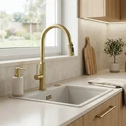 Змішувач для кухні Rea Master із висувним виливом brushed gold REA-B7204 - мініатюра 3